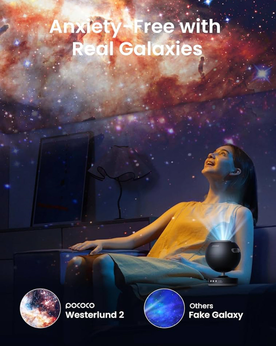 POCOCO Galaxy Projector, Star Projector Night Light, Home Planetarium for Children and Adults; in Bedrooms, Interiors; for Decoration, Sleep Aid and Relaxation - with 2 Discs