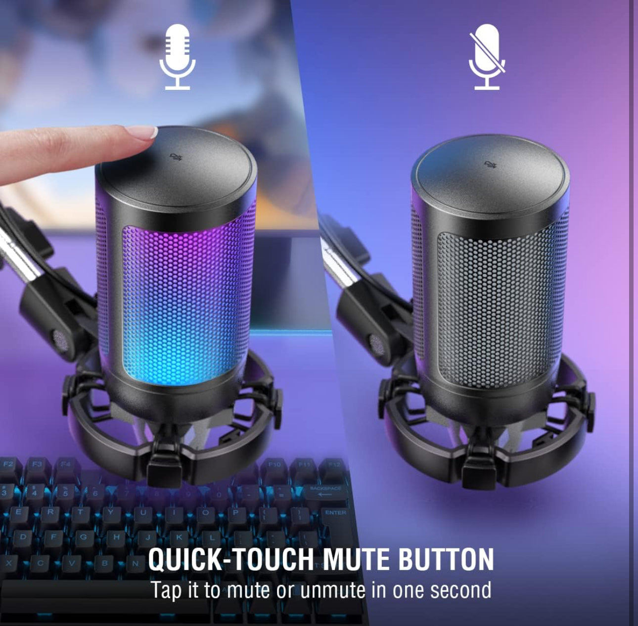 FIFINE USB Gaming Microphone Kit for PC PS5, Computer Condenser Microphone with RGB, Quick Mute, Gain Control, Boom Arm Stand, Shock Mount, Pop Filter for Streaming Discord Podcasts YouTube -A6T