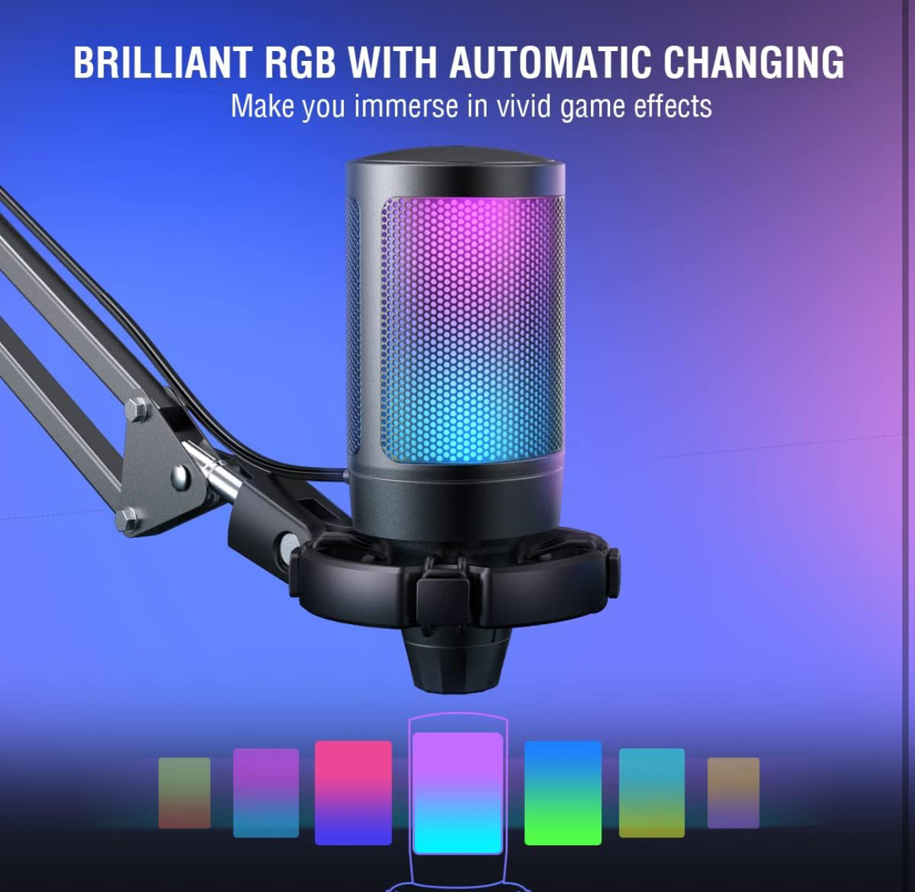 FIFINE USB Gaming Microphone Kit for PC PS5, Computer Condenser Microphone with RGB, Quick Mute, Gain Control, Boom Arm Stand, Shock Mount, Pop Filter for Streaming Discord Podcasts YouTube -A6T