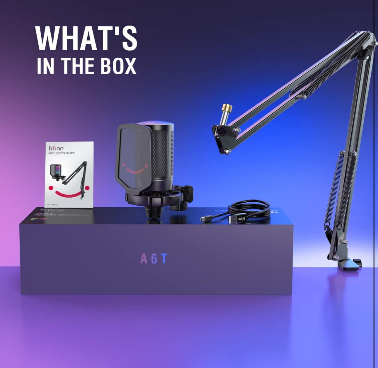 FIFINE USB Gaming Microphone Kit for PC PS5, Computer Condenser Microphone with RGB, Quick Mute, Gain Control, Boom Arm Stand, Shock Mount, Pop Filter for Streaming Discord Podcasts YouTube -A6T
