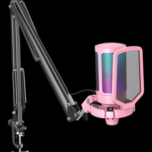 FIFINE USB Gaming Microphone Kit for PC PS5, Computer Condenser Microphone with RGB, Quick Mute, Gain Control, Boom Arm Stand, Shock Mount, Pop Filter for Streaming Discord Podcasts YouTube -A6T