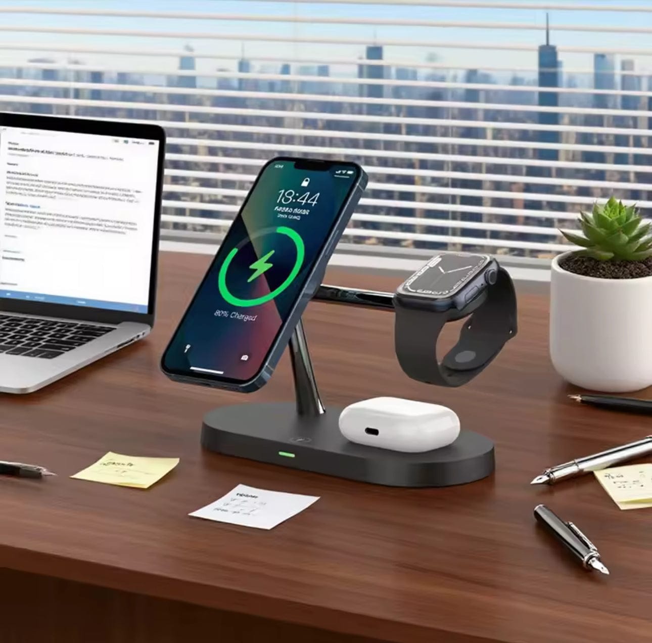 3-in-1 Wireless Charging Stand For iPhone 12-16, Apple Watch 4-10 & AirPods Pro 3/2 - Fast Charging Dock
