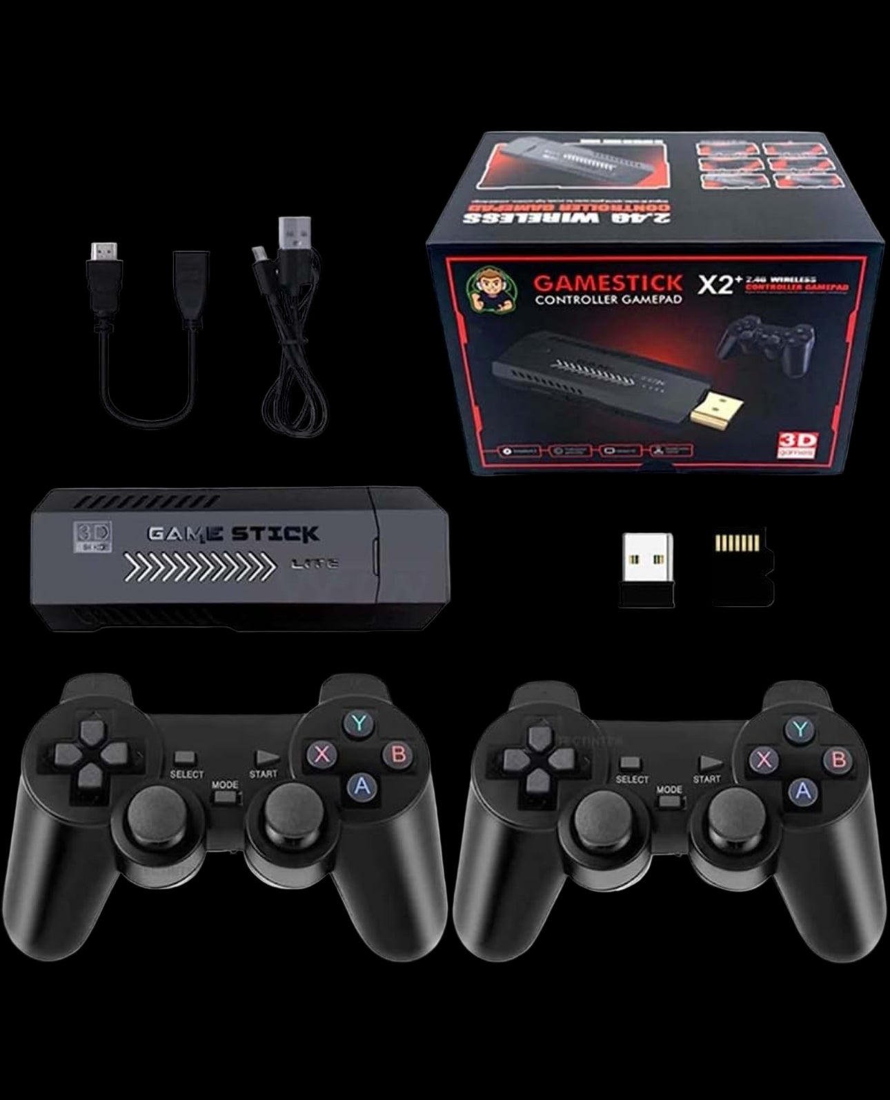 X2 Plus Game Stick Retro Console, Built In 4000+ Games 128GB Wireless Controller 4k, HD
