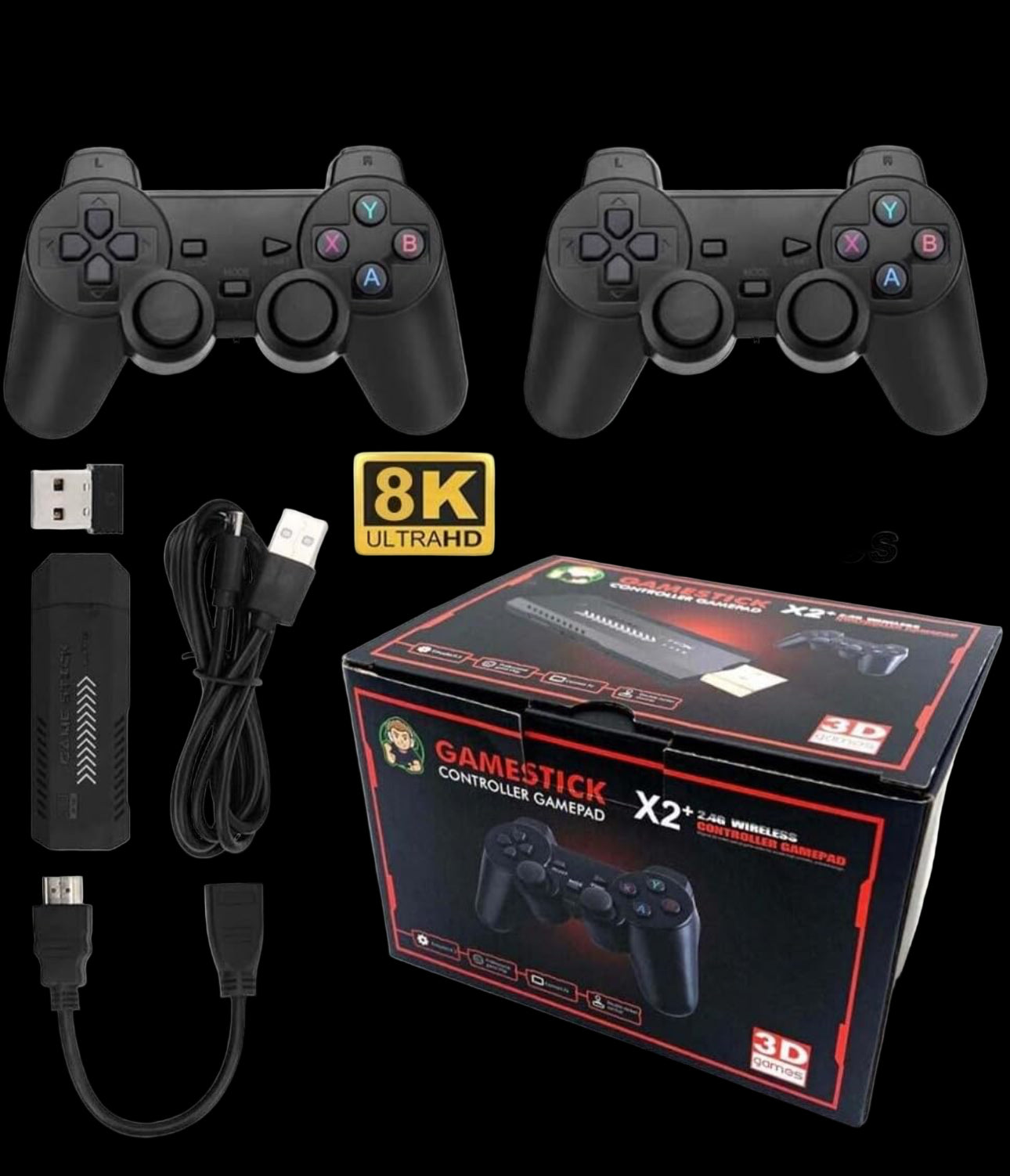 X2 Plus Game Stick Retro Console, Built In 4000+ Games 128GB Wireless Controller 4k, HD