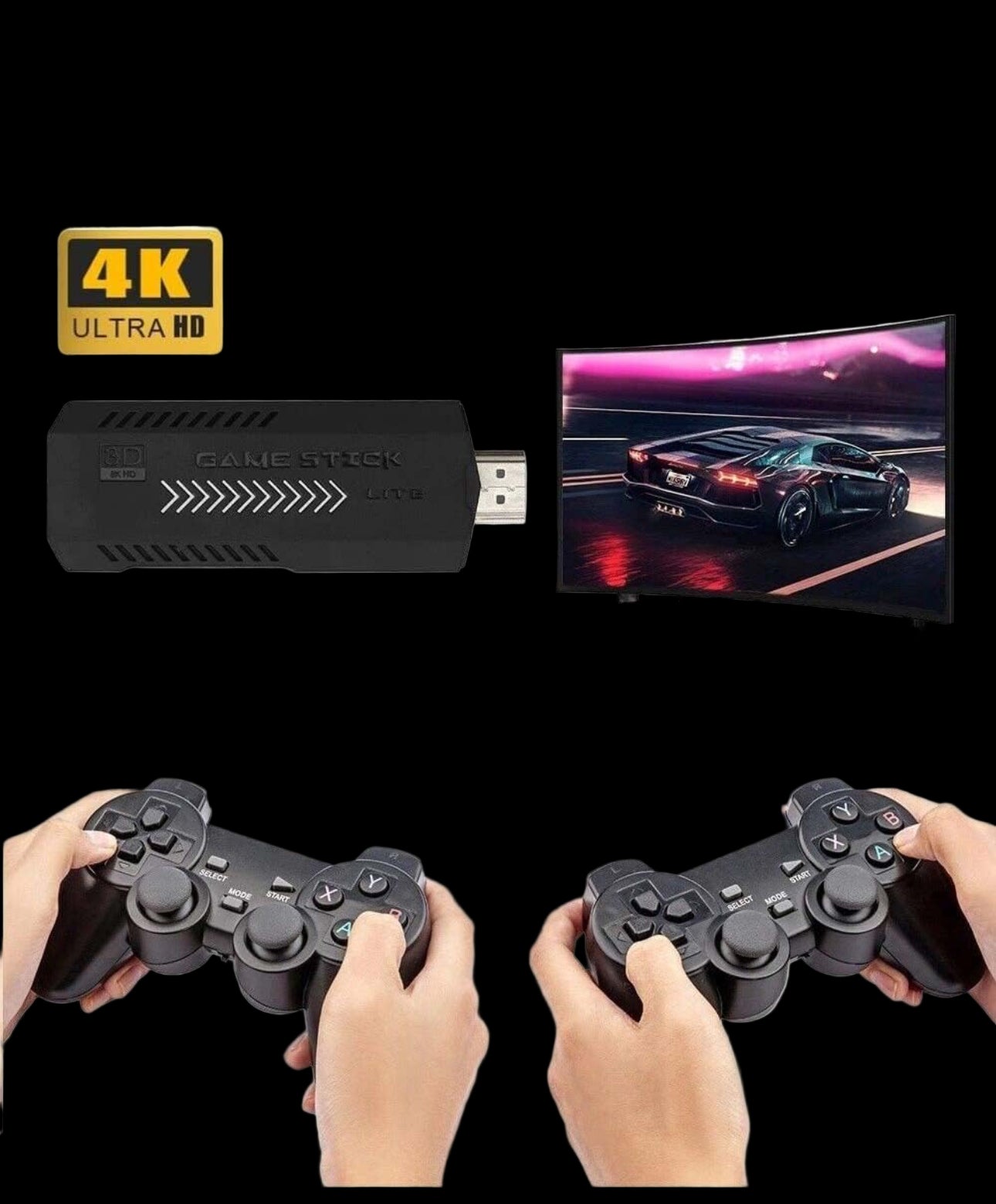X2 Plus Game Stick Retro Console, Built In 4000+ Games 128GB Wireless Controller 4k, HD